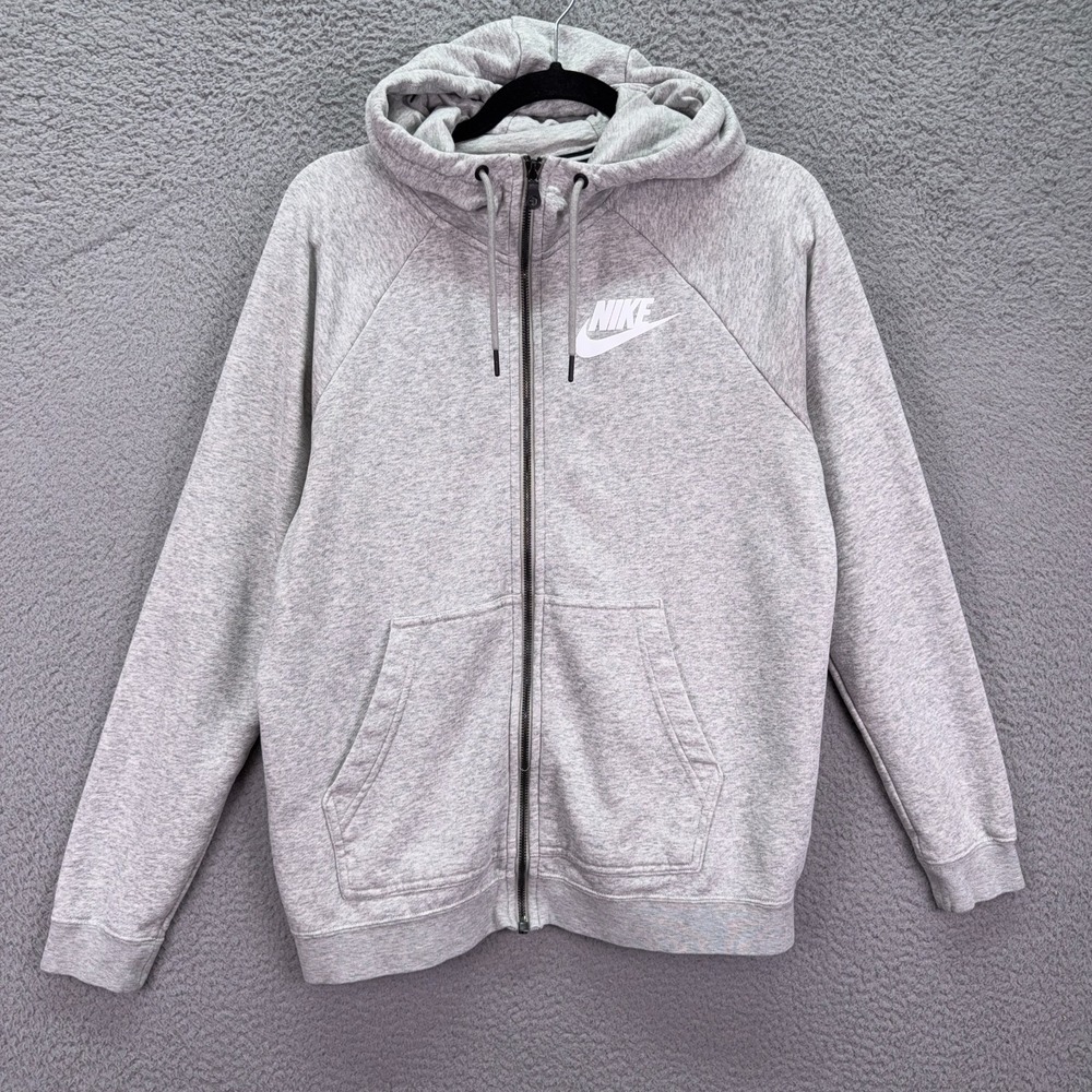 Nike Hoodie Womens M Gray Full Zip Sportswear Club Fleece Hooded Sweatshirt